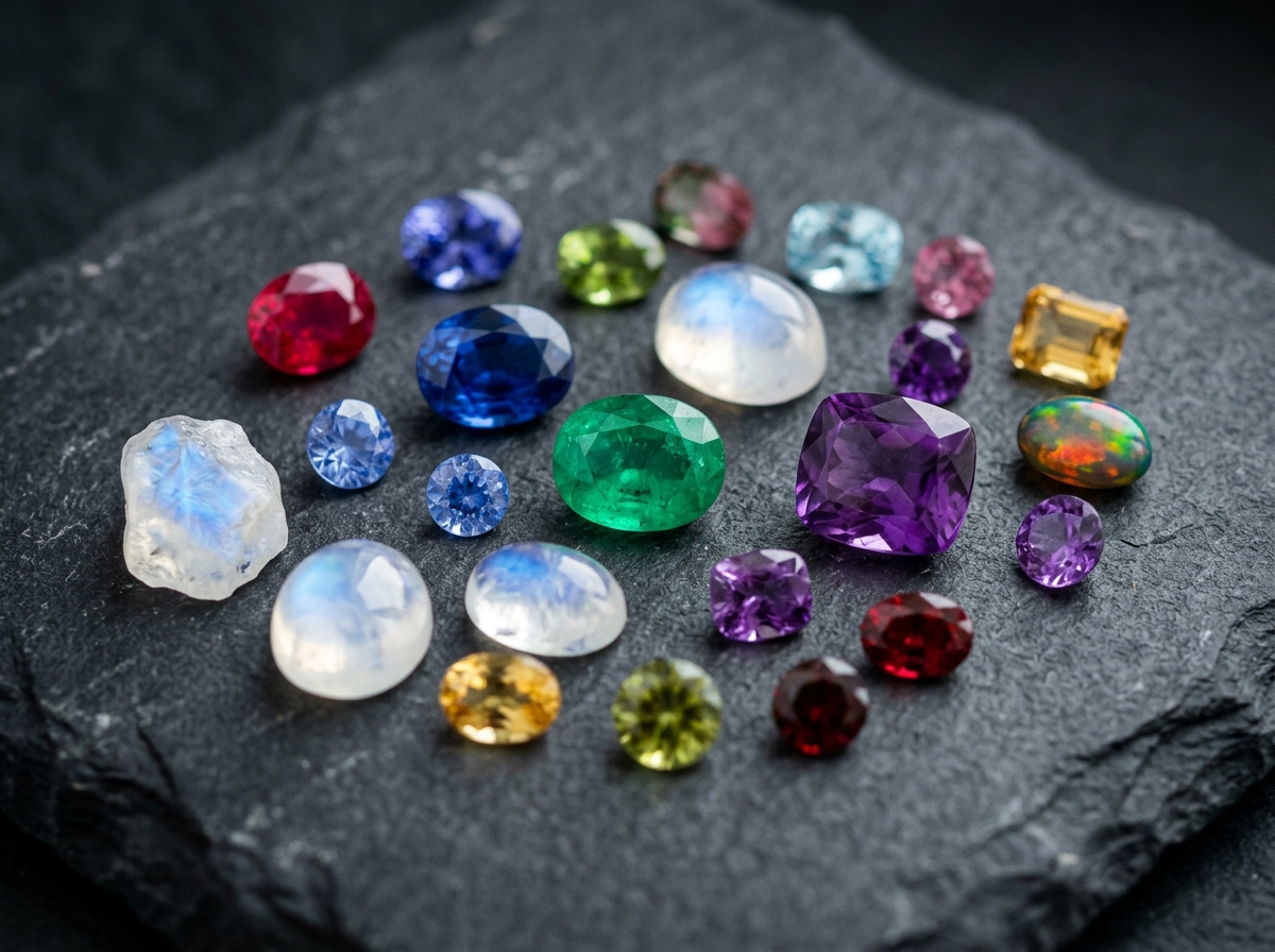 Fine cut gemstones in varied vibrant colors